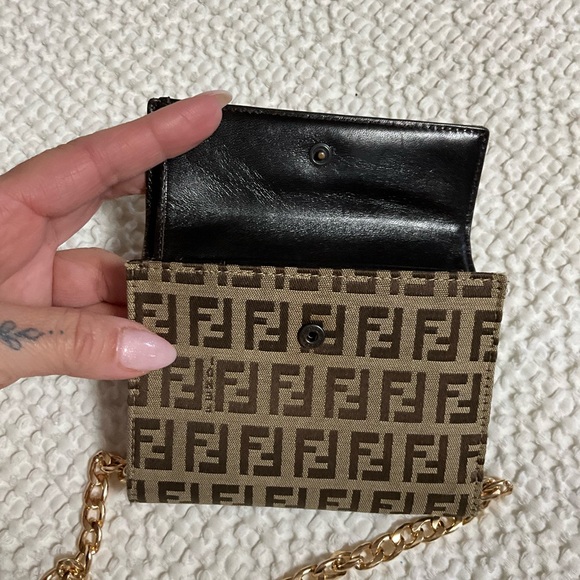 Fendi Brown Monogram Wallet with Gold Chain - Picture 5 of 16
